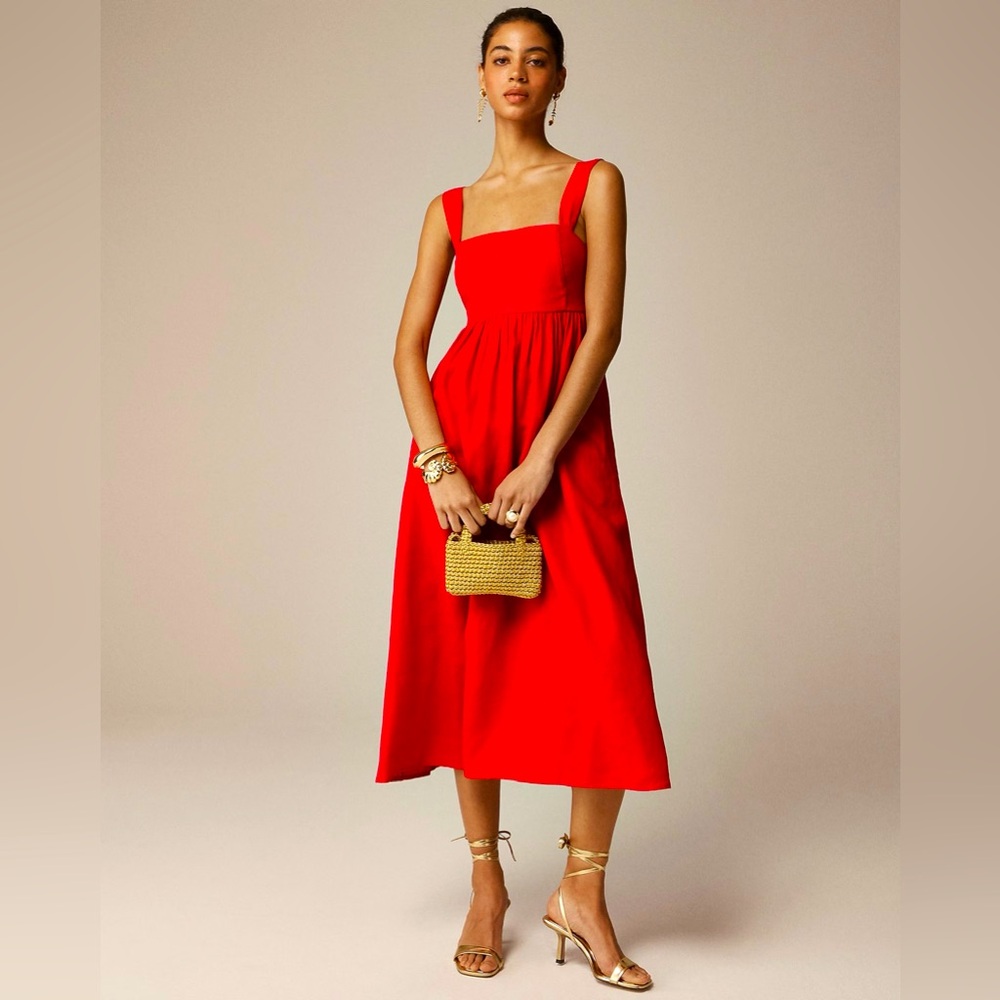 Beautiful NWT red linen dress from JCrew’s Summer 2024 collection!